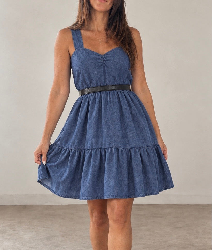Vestido Avril bretel ancho con volado simil denim