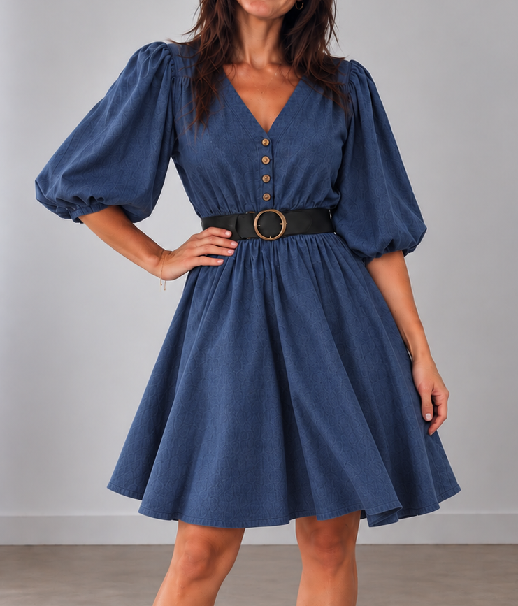 Vestido Azalea simil denim botones y manga globo