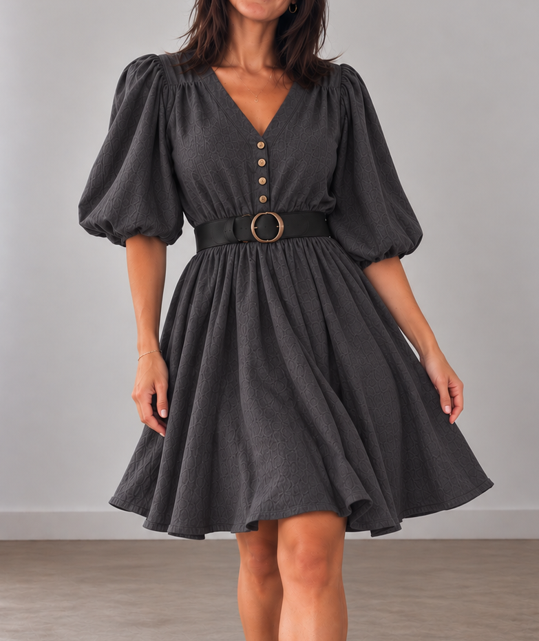 Vestido Azalea simil denim botones y manga globo