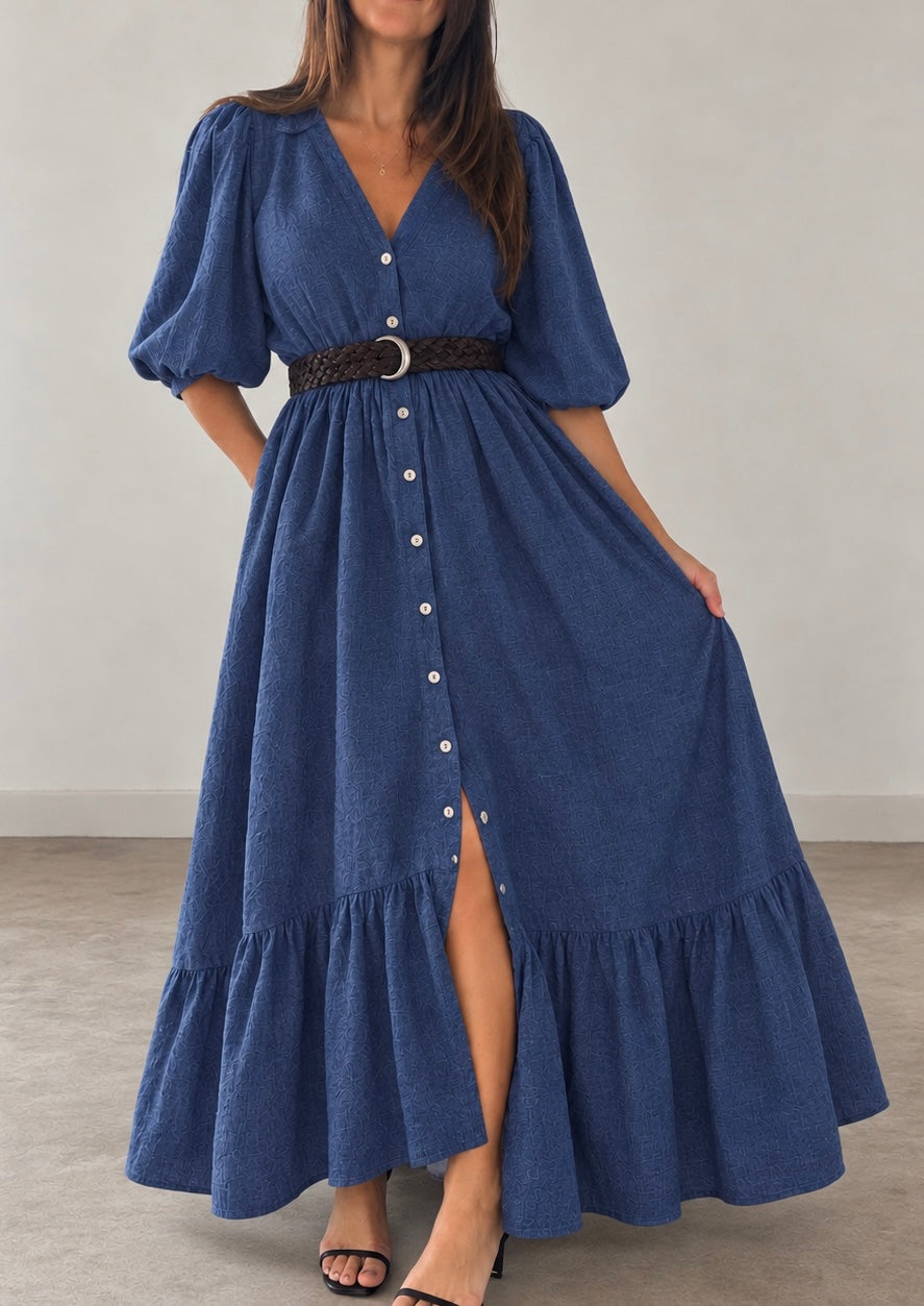 Vestido Midi Alizee símil Denim botones
